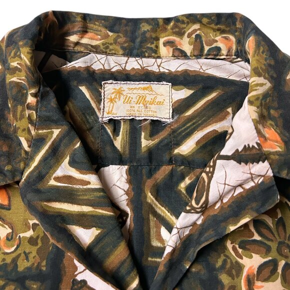 60s 70s Vintage Ui-Maikai Hawaiian Shirt Pointed Collar Tropical Tiki Print. - Picture 6 of 7